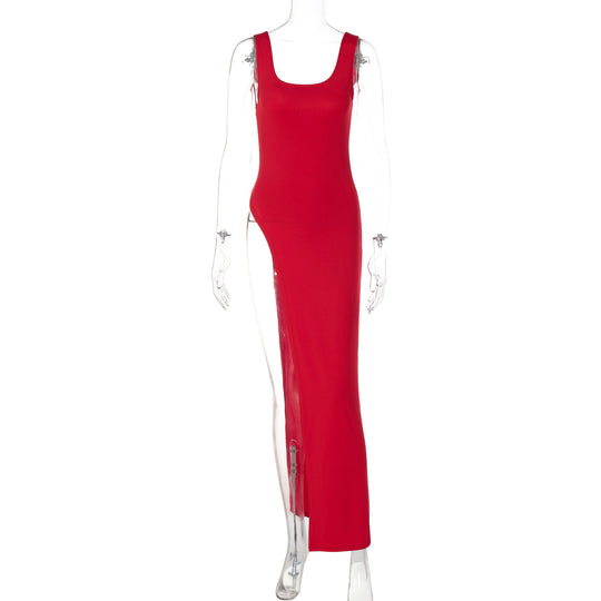 Damen Langarm Maxikleid mit hohem Schlitz EB