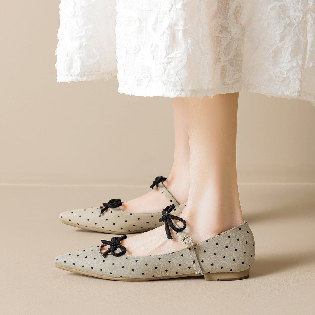 Damen Ballerinas mit modischem Punkte-Design und dekorativen Schleifen EB