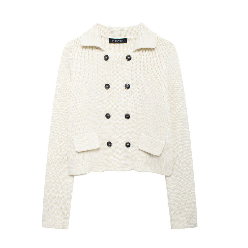 Damen Strickjacke mit doppelter Knopfreihe und praktischen Taschen EB