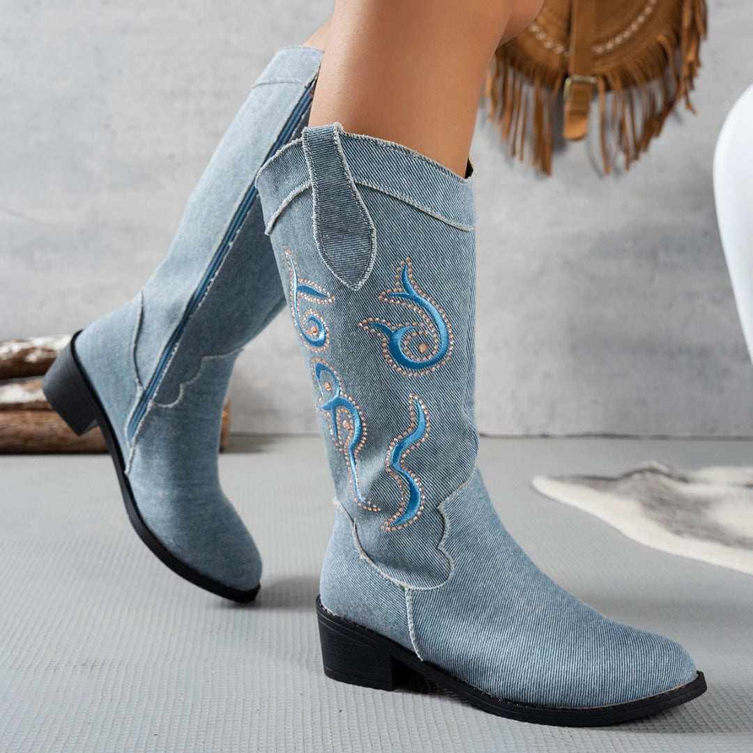 Damen Cowboy-Stiefel mit modischem Stickdesign EB