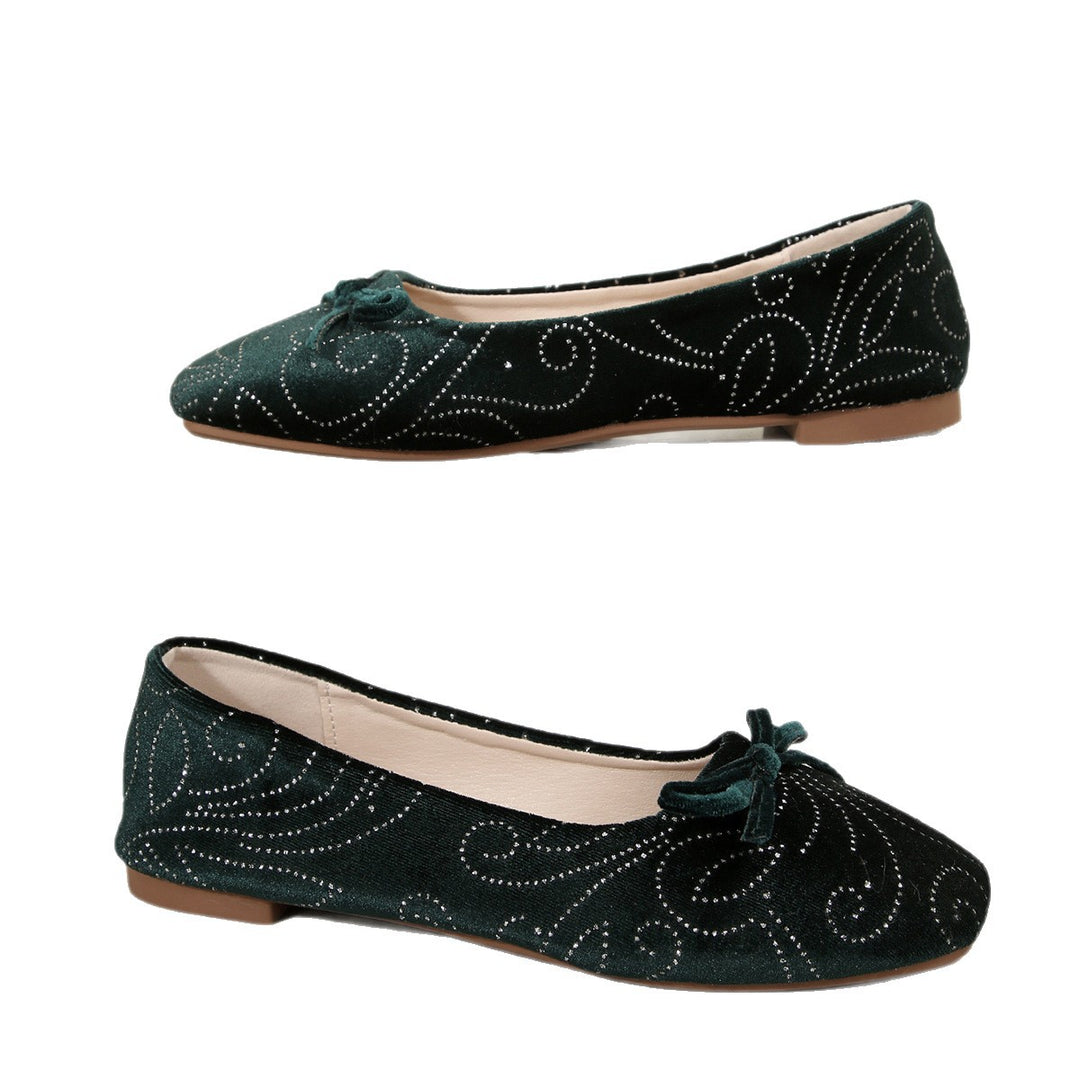 Damen Ballerinas mit elegantem Glitzermuster und feiner Schleifenapplikation EB