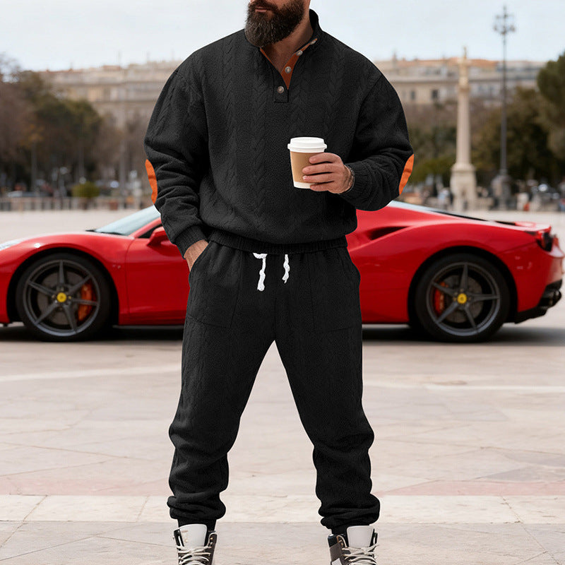 Herren Strick-Jogginganzug mit modischem Kragen und praktischen Taschen EB