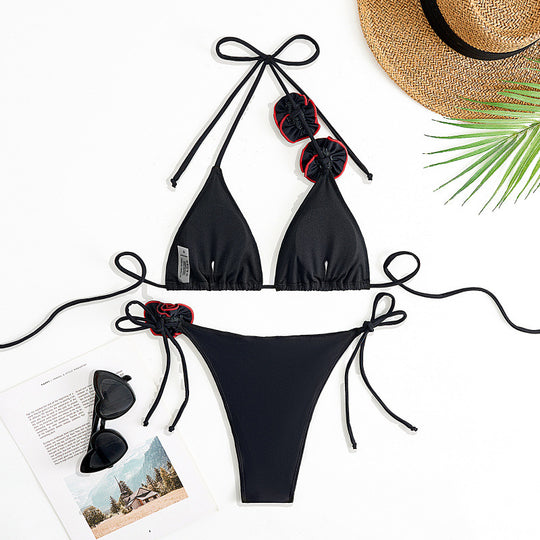Damen Triangel-Bikini mit verspieltem Blumendesign und verstellbaren Trägern EB