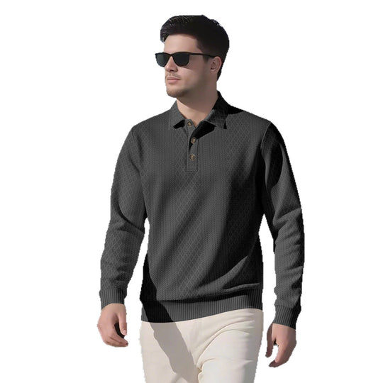 Herren Langarm-Polohemd mit strukturiertem Design und modischen Knöpfen EB