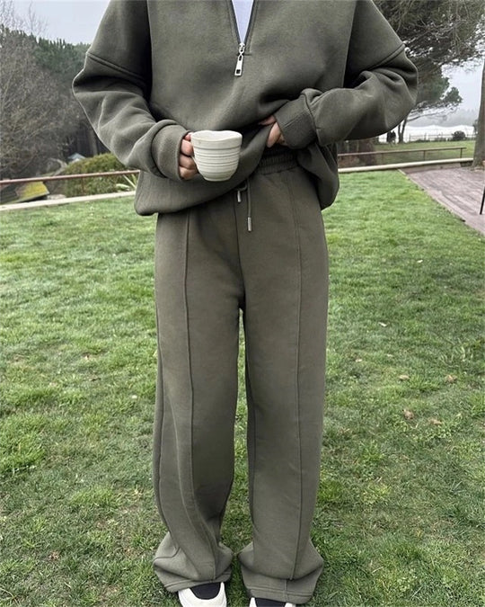 Damen nan Oversize Sweatshirt mit Halbzip und weiten Jogginghose Set EB