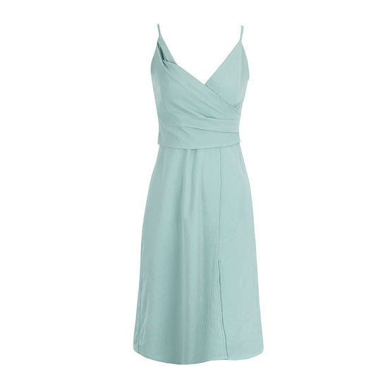 Damen Wickelkleid mit eleganten Spaghettiträgern und aufwendigem Drapé EB