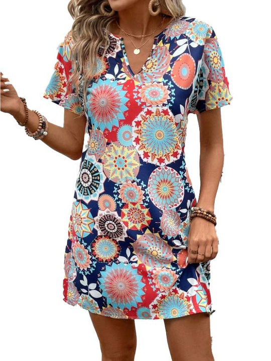 Damen Casual Kleid mit floralen Mustern und einem eleganten V-Ausschnitt EB
