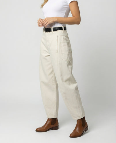 Damen hochtaillierte extraweite Twill-Hose mit großen aufgesetzten Taschen und Kellerfalten EB