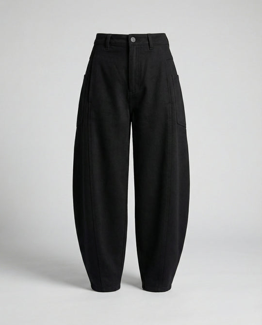 Damen hochtaillierte extraweite Twill-Hose mit großen aufgesetzten Taschen und Kellerfalten EB