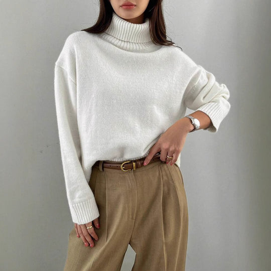 Damen Modischer Rollkragenpullover mit Oversized-Schnitt und feiner Struktur EB