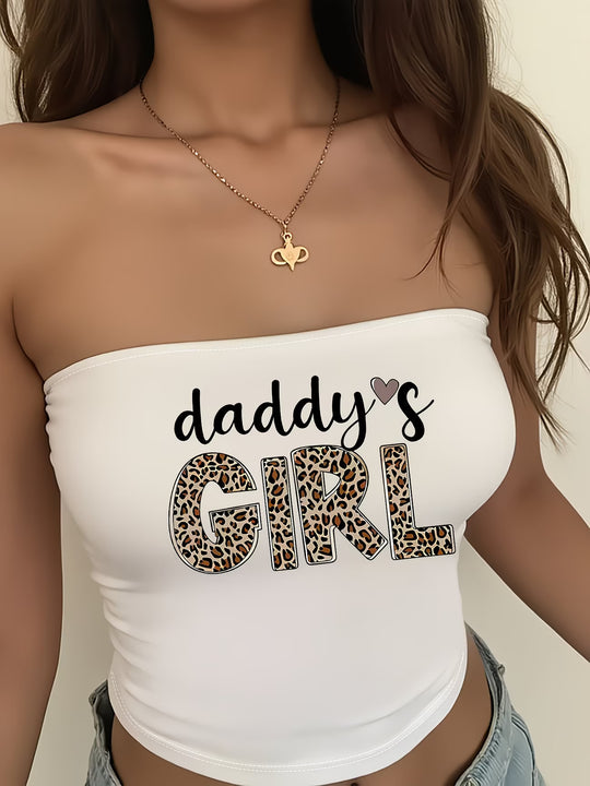Damen Bandeau-Top mit Leopardenmotiv und kreativem Schriftzug EB