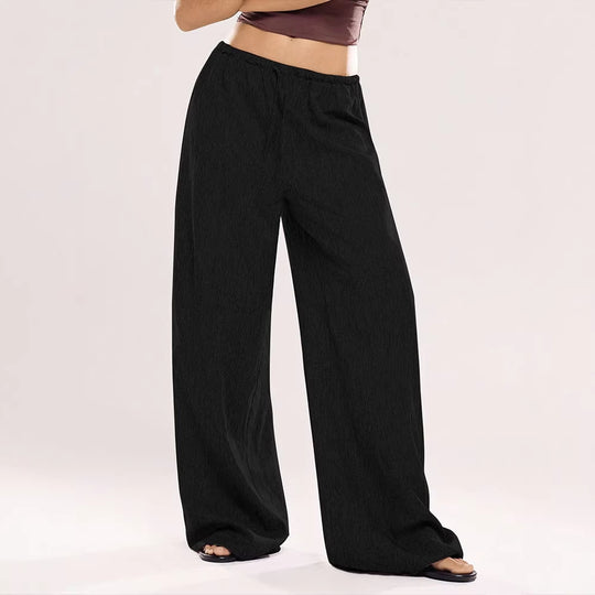 Damen Weite Leinenhose mit elastischem Bund und Kordelzug EB