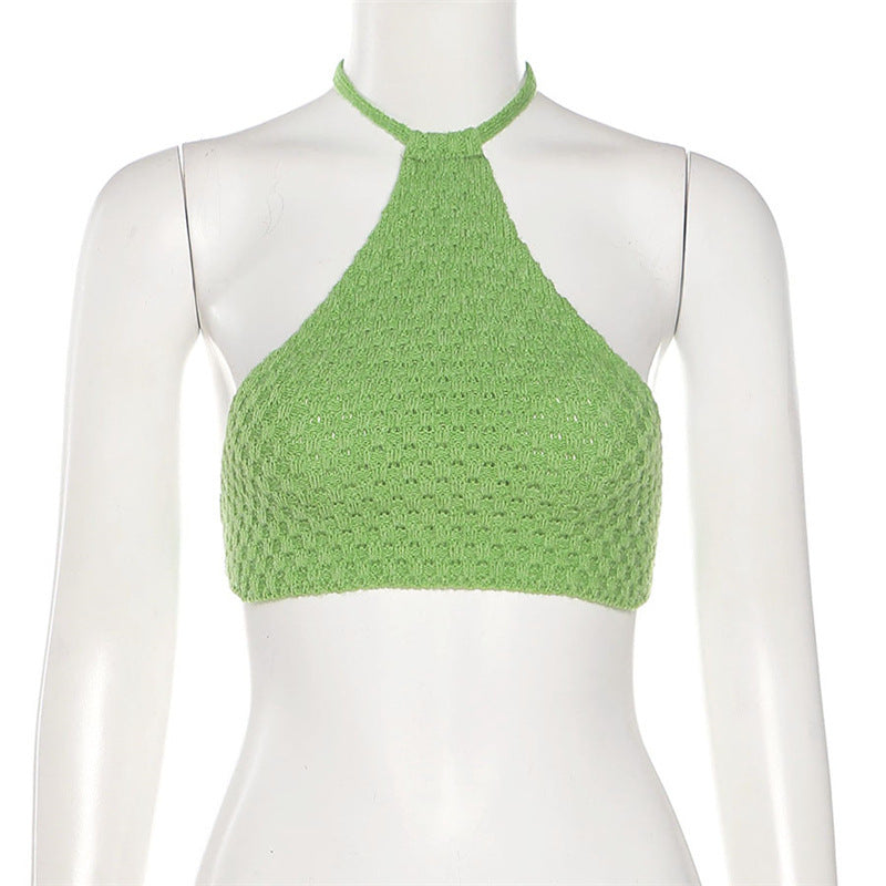 Damen gehäkeltes Crop-Bikini-Top mit verstellbaren Bindebändern EB
