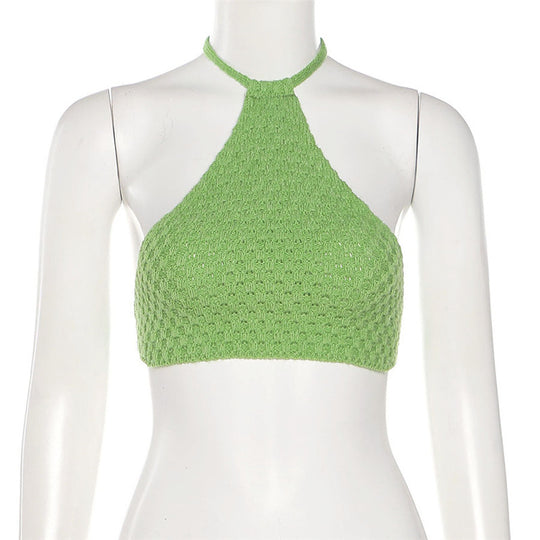 Damen gehäkeltes Crop-Bikini-Top mit verstellbaren Bindebändern EB