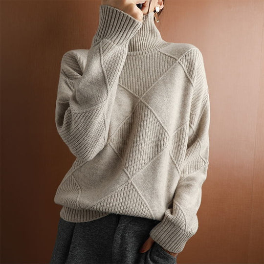 Damen Modischer Stehkragenpullover mit strukturierter Optik EB