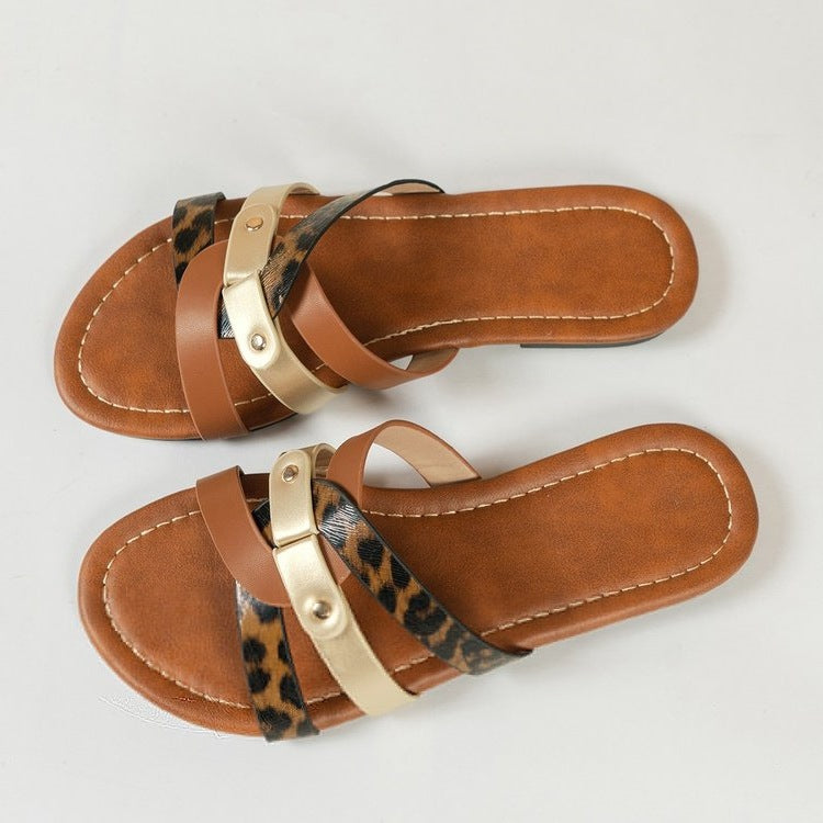 Damen modische Sandalen mit animalischem Muster und eleganten Riemen EB