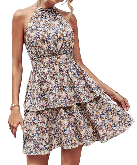 Damen Freizeitkleid mit hohem Kragen und gestuftem Saum EB