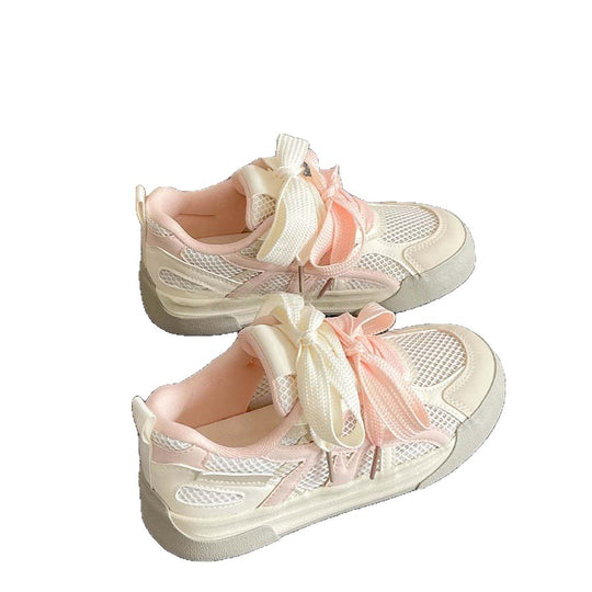 Damen Sportliche Sneakers mit atmungsaktiven Netzmaterialien und bunten Schnürsenkeln EB