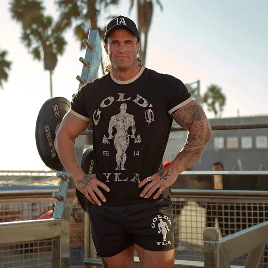 Herren nan Vintage Trainingsshirt mit Rundhalsausschnitt Kontrastbündchen und Retro-Bodybuilding-Druck EB
