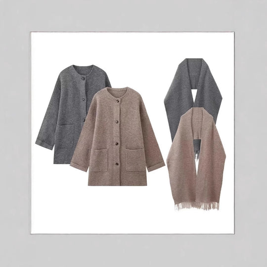 Damen elegante Oversize-Jacke aus warmer Wolle mit Taschen EB