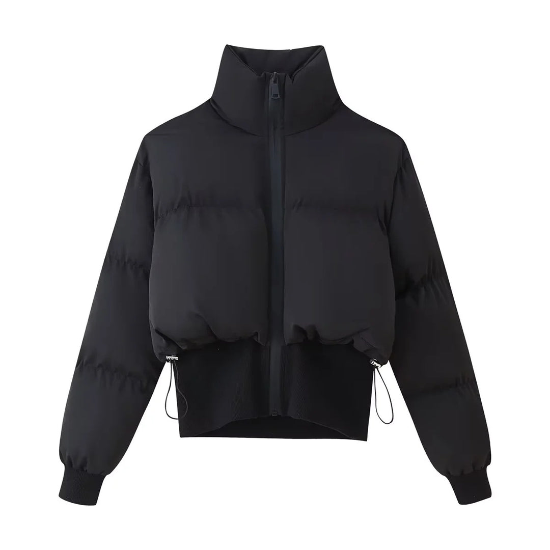 Damen modische cropped Daunenjacke mit hohem Kragen und praktischen Taschen EB