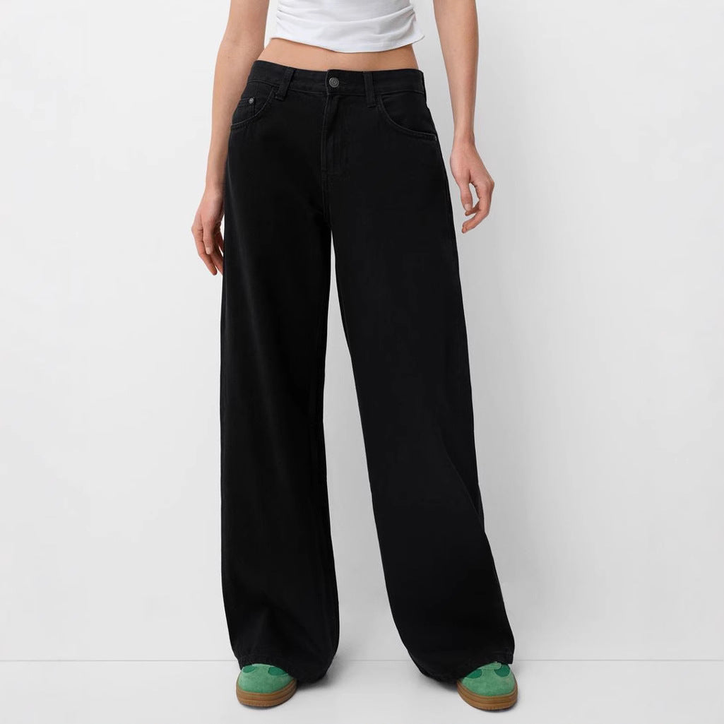 Damen nan ultraweite bodenlange Denim-Palazzohose mit cleanem Taschen-Schnitt und leichter Stretchwirkung EB