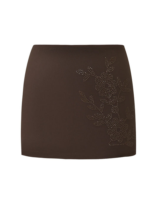 Damen Modischer Minirock mit floralen Strassmotiven EB