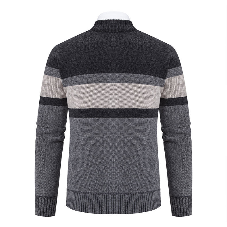 Herren moderne Strickjacke mit hohem Kragen und durchgehendem Reißverschluss EB