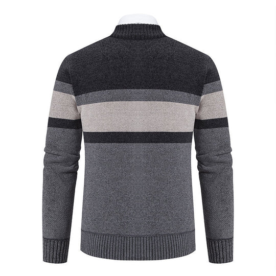 Herren moderne Strickjacke mit hohem Kragen und durchgehendem Reißverschluss EB