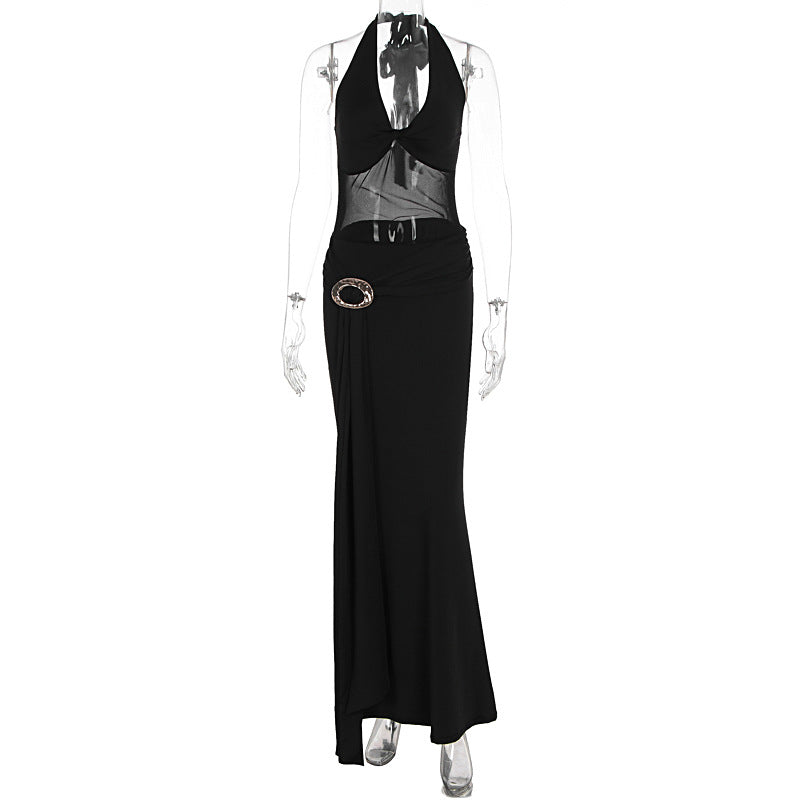 Damen Maxikleid mit raffiniertem Wickeldesign und elegantem Halterhals EB
