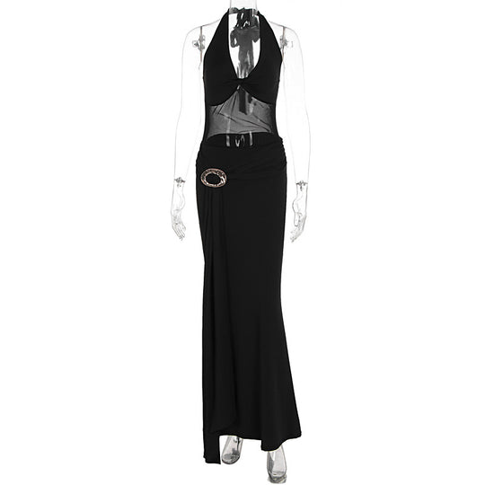 Damen Maxikleid mit raffiniertem Wickeldesign und elegantem Halterhals EB