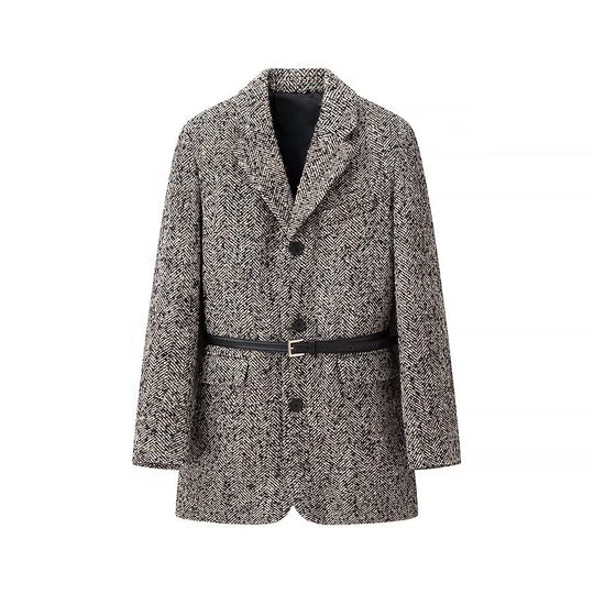 Damen Elegante Wollblazerjacke mit Taillengürtel EB