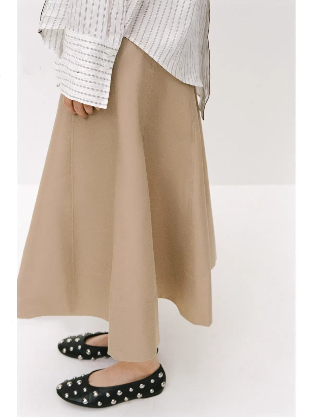Damen eleganter, schwingender Midi-Rock mit hohem Bund EB