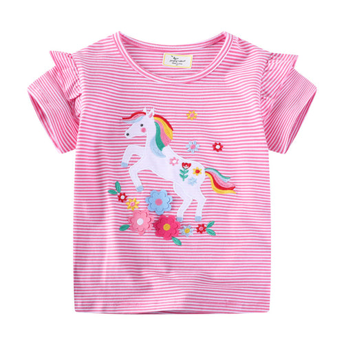 Mädchen T-Shirt mit zauberhaftem Einhorn-Motiv und Rüschendetail EB