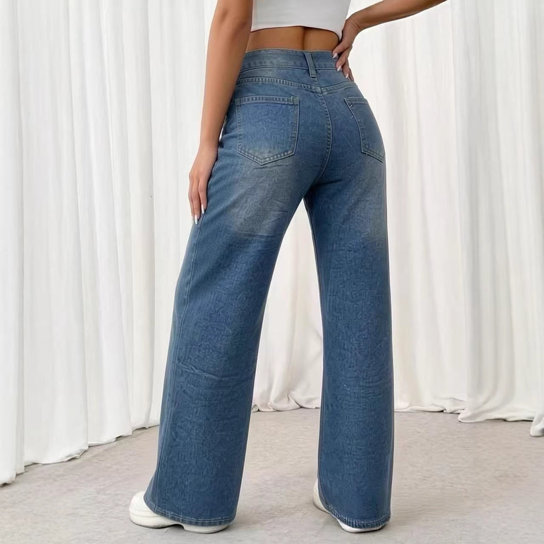 Damen weite Jeans mit kunstvollem Aufdruck EB