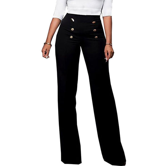 Damen Elegante High-Waist Hose mit dekorativen Knöpfen EB