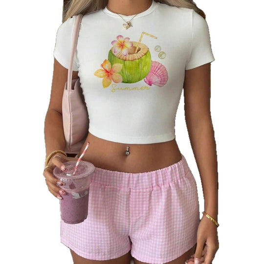 Damen Crop-Top mit fruchtigem Sommerdesign und lässigem Schnitt EB