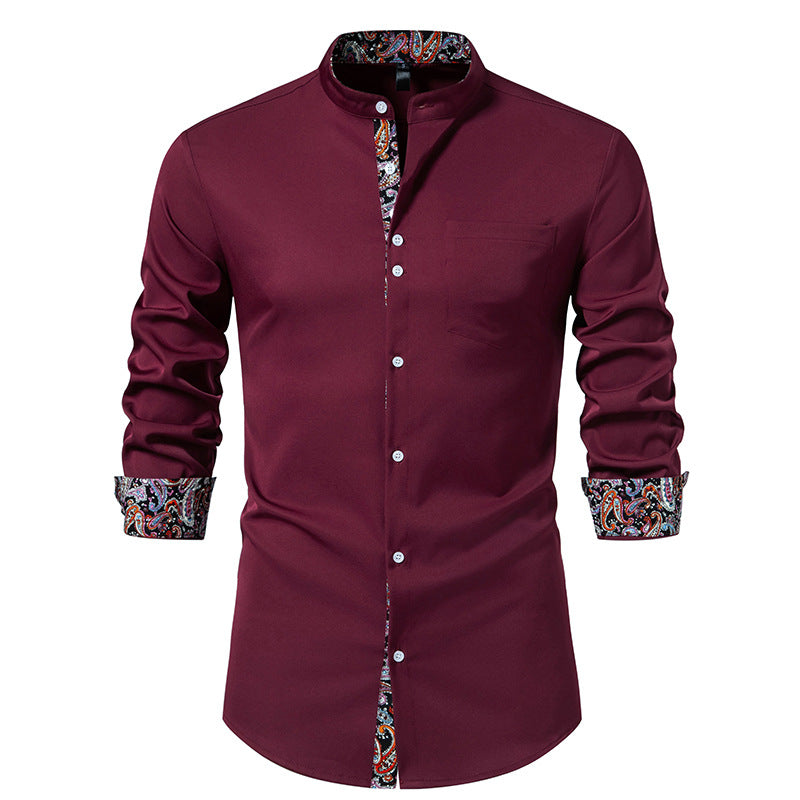 Herren Langarm Hemd mit modernem Stehkragen und Paisleymuster EB