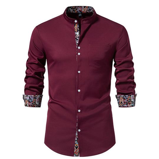 Herren Langarm Hemd mit modernem Stehkragen und Paisleymuster EB
