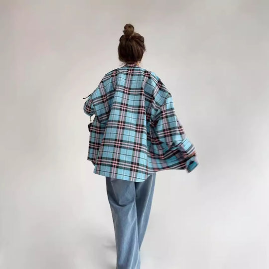 Damen lässige Karierte Hemdbluse EB