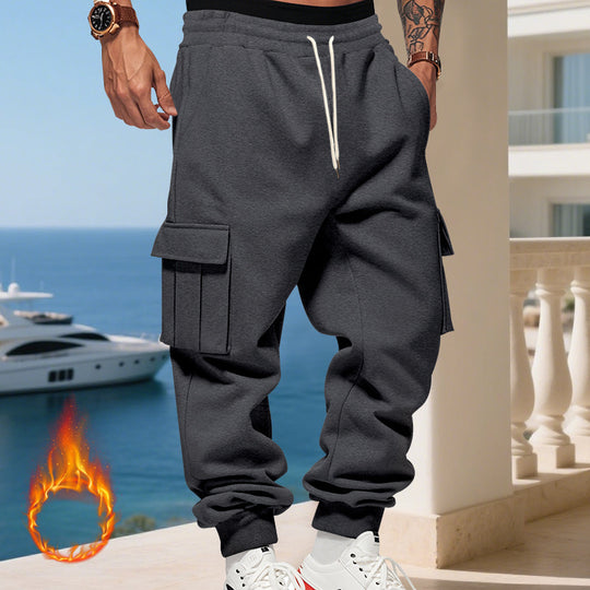 Herren nan thermogefütterte Cargo-Jogginghose mit elastischem Tunnelzug, großen Klappentaschen und gerippten Beinabschlüssen EB