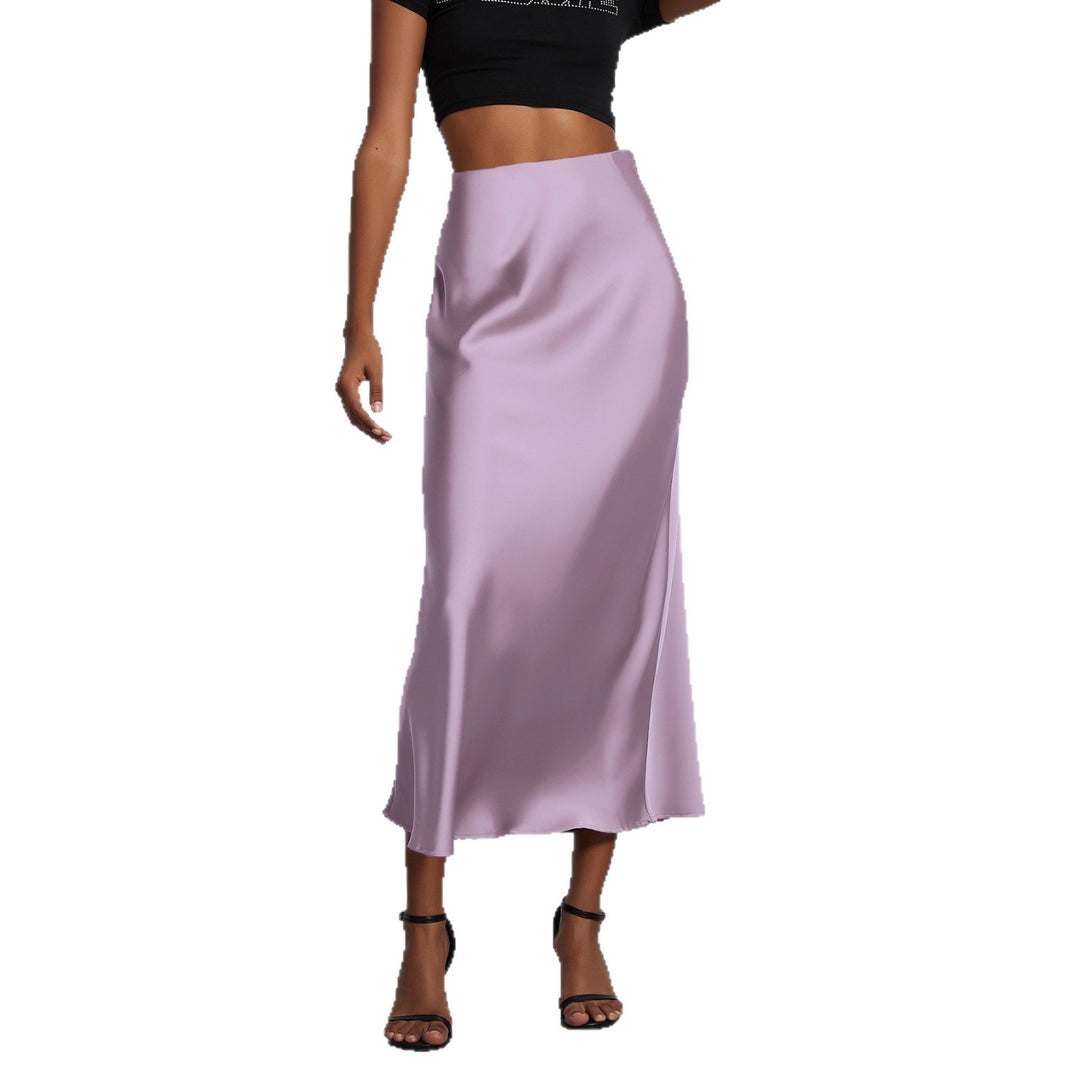 Damen Stilvolle Satin-Stretchrock mit hohem Bund und fließendem Schnitt EB