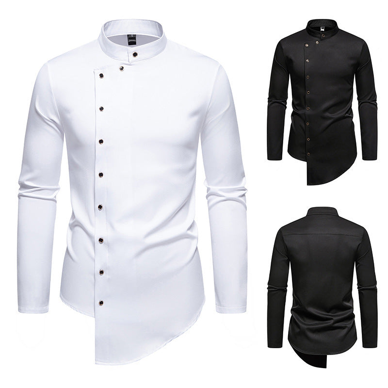 Herren modisches Hemd mit asymmetrischem Knopfdesign und elegantem Kragen EB