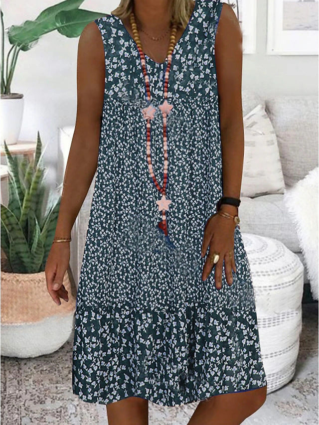 Damen luftiges Freizeitkleid mit verspieltem Blumenmuster und fließender Silhouette EB