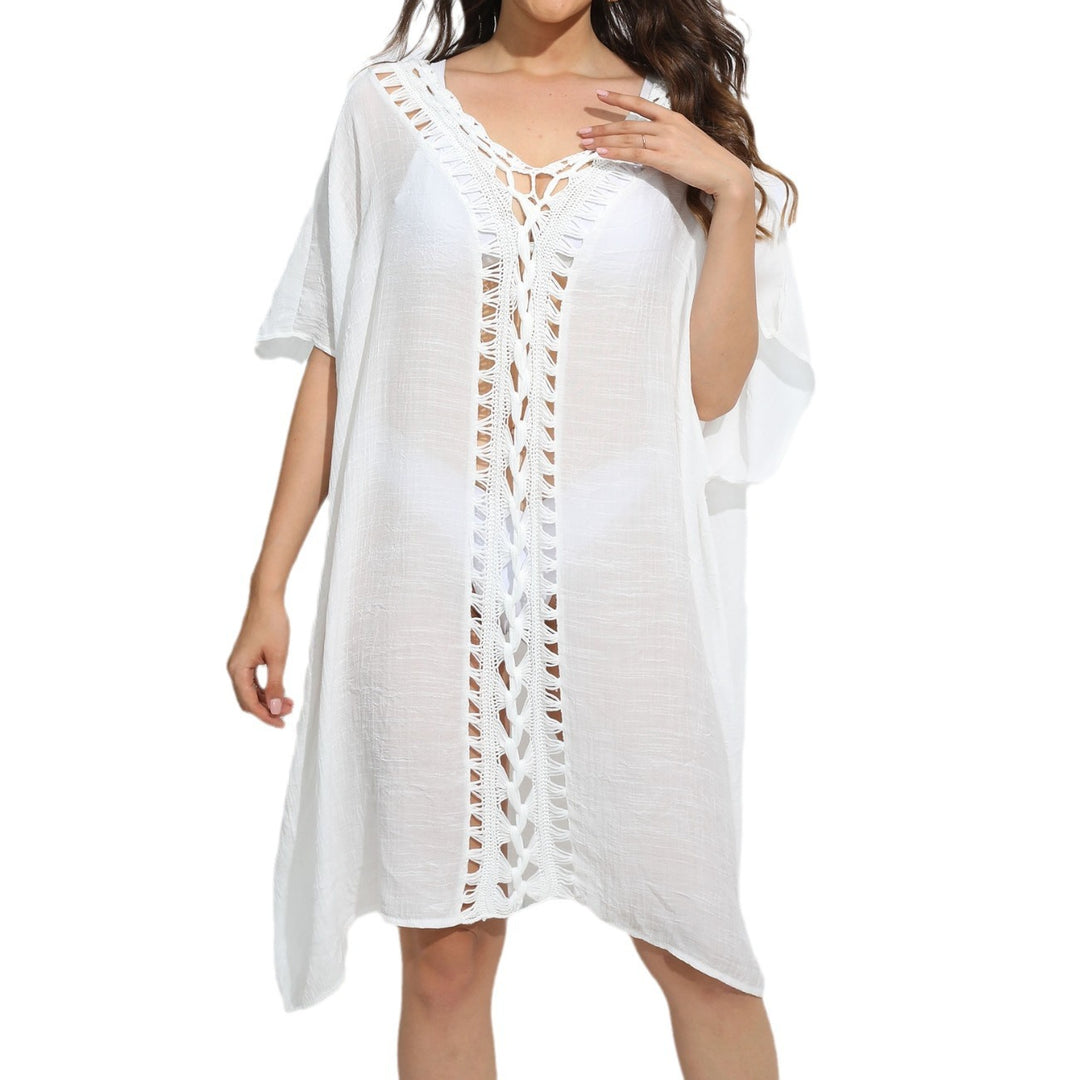 Damen luftiger Kaftan mit filigranem Häkelmuster EB
