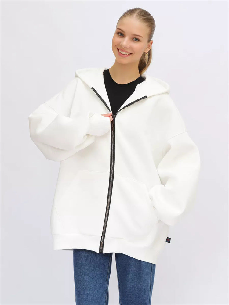 Damen lässiger Oversized Zip-Hoodie mit tiefen Taschen EB