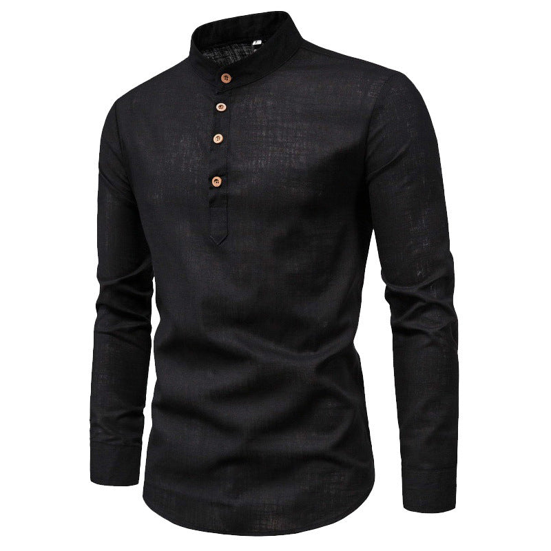 Herren Langarmhemd mit Henley-Ausschnitt und dekorativer Knopfleiste EB