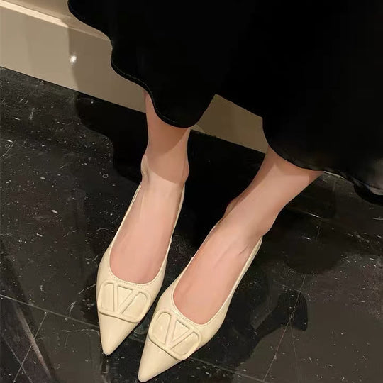 Damen elegante spitze Ballerinas mit modischem Riemendesign EB