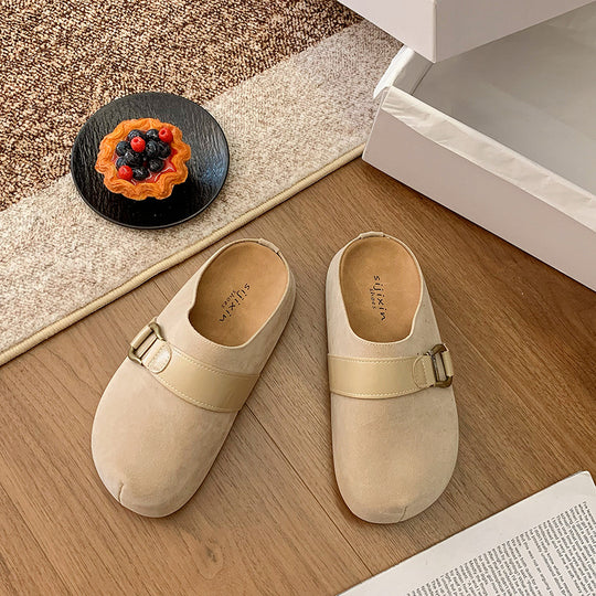 Damen Clogs aus hochwertigem Wildleder mit modischem Schnallenverschluss EB