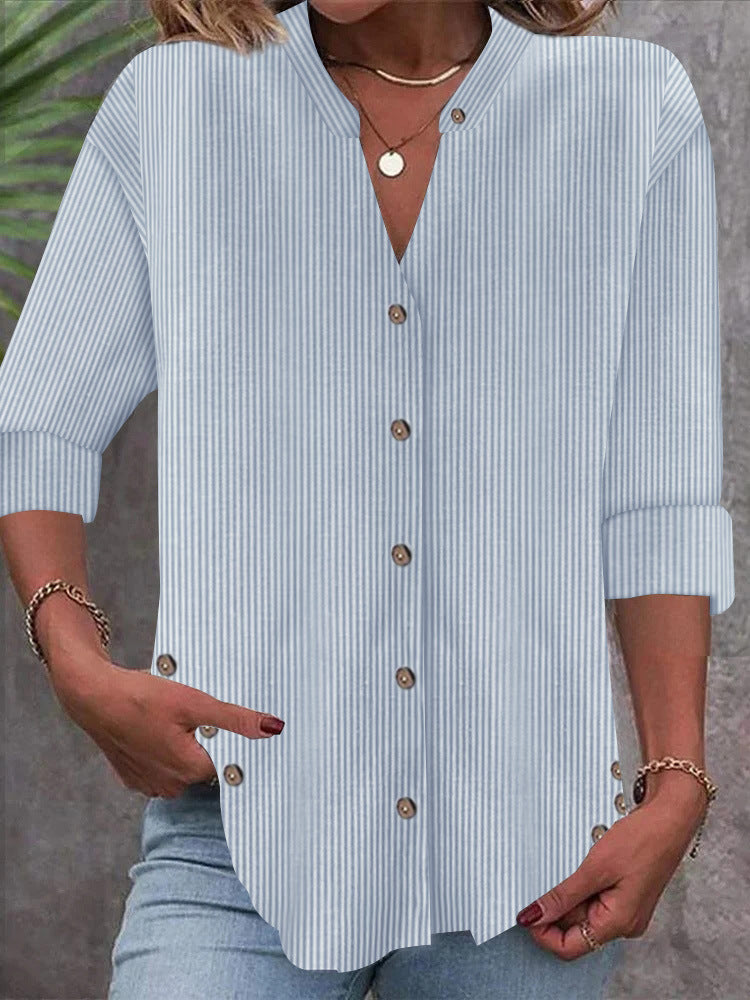 Damen Button-Down Blusenshirt mit eleganten Streifen EB